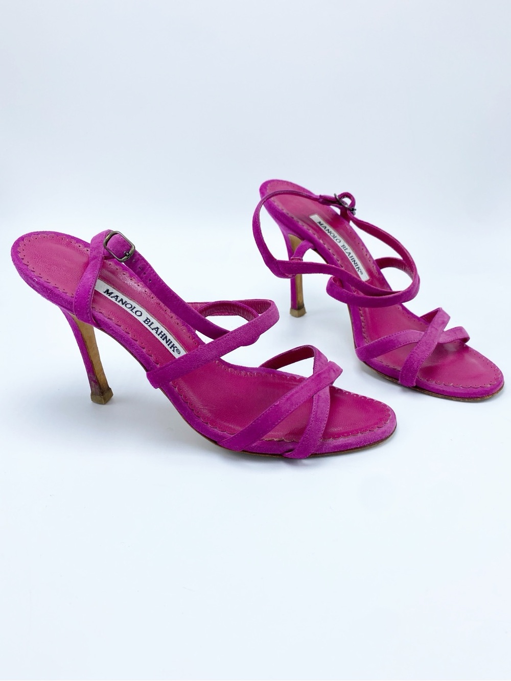 Manolo Blahnik Hot Pink Strappy Suede Heels